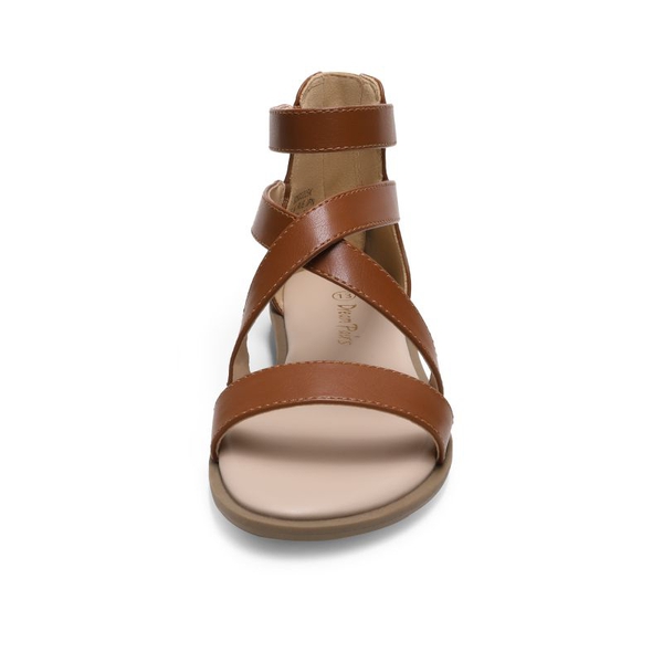 Girls Strappy Gladiator Flat Sandals - BROWN - 4